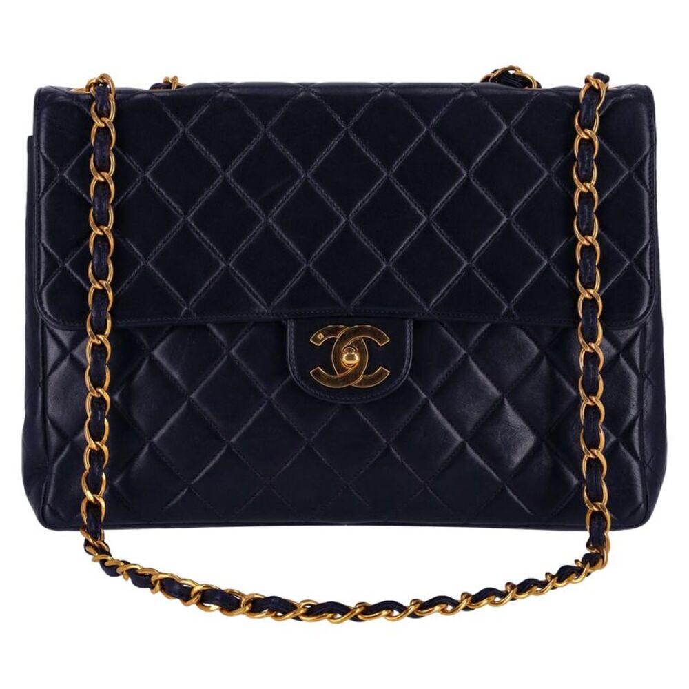 Chanel Jumbo Vintage Navy Blue Lambskin Leather Quilted Timeless Bag